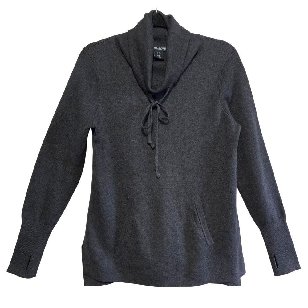 Cynthia Rowley Gray Cowl Neck Pullover Sweater Thumbhole Cuffs Kangaroo Pocket M